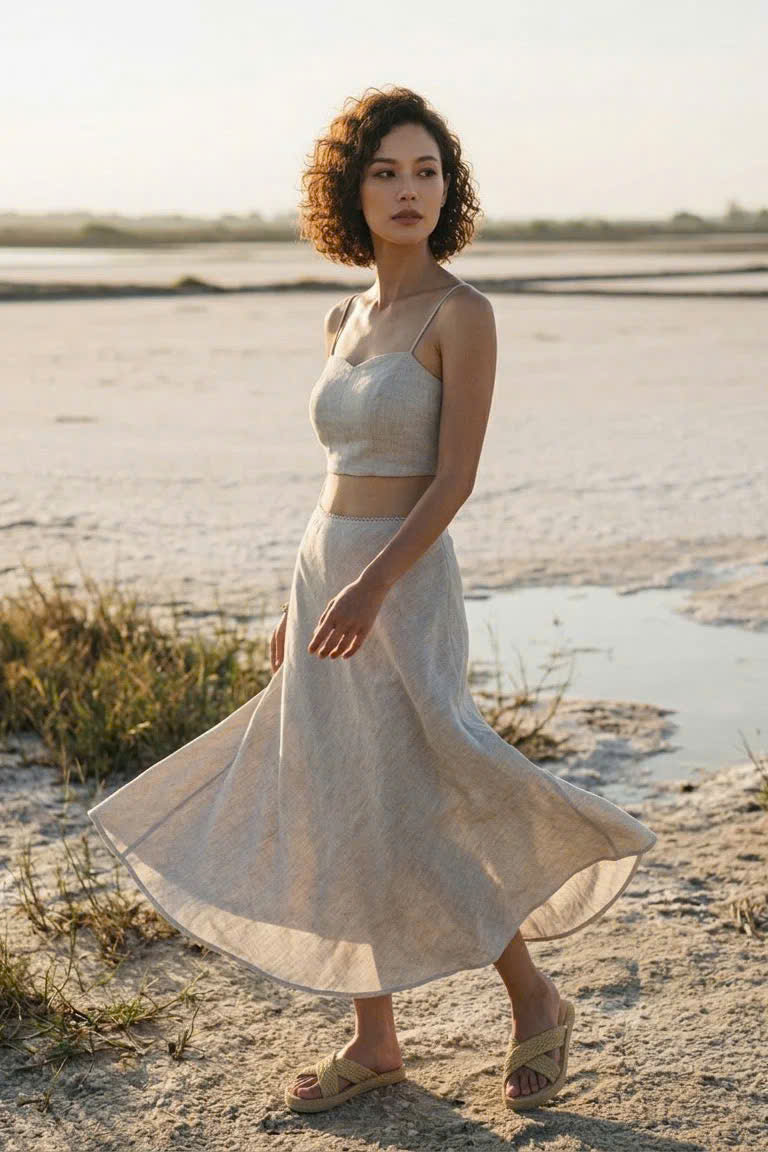 Áo Croptop Hai Dây Linen Vải Lanh Xám Muối Tiêu TOP208 Thời trang Hity