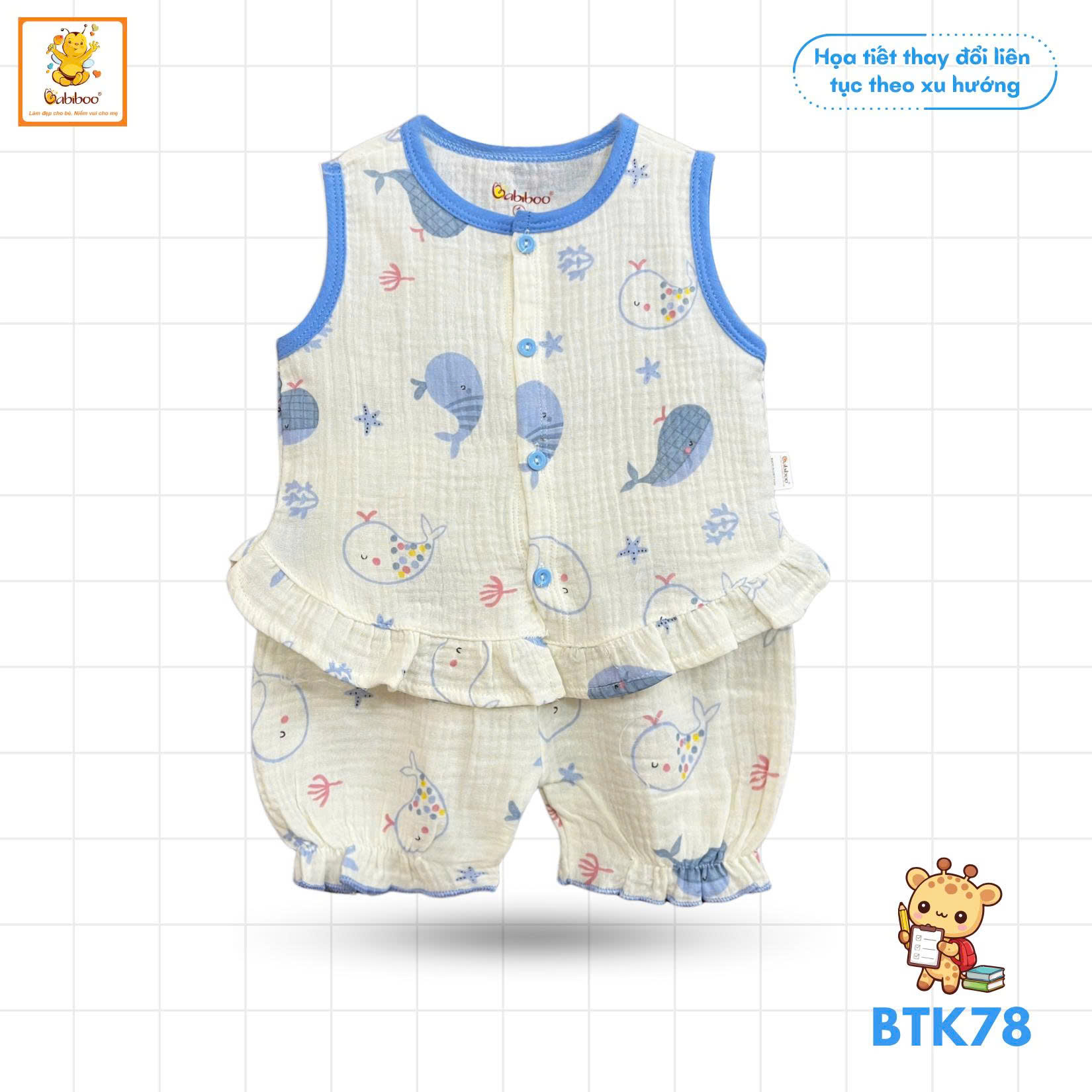 BỘ HÈ BÉ GÁI BABIBOO  CHẤT  MUSLIN MỀM MÁT, THOÁNG KHÍ BTK078