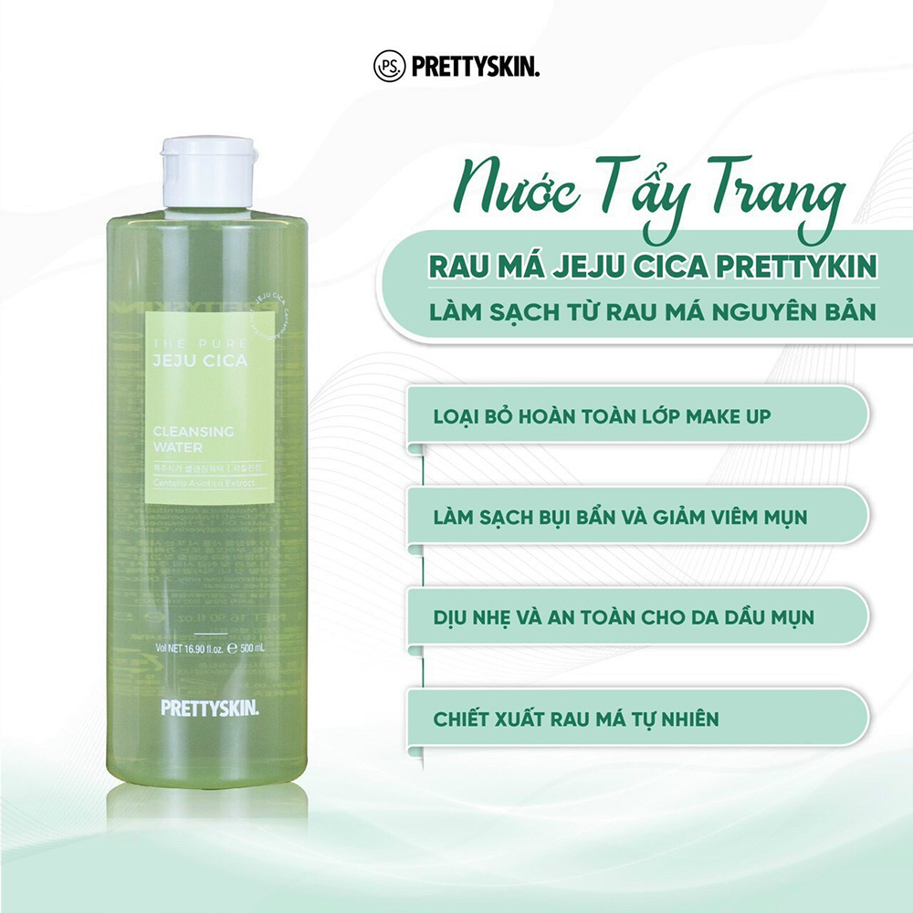 Nước Tẩy Trang Cho Da Dầu Mụn PrettySkin 500ml - Prettyskin Rau Má Jeju Cica Giúp Sạch Sâu