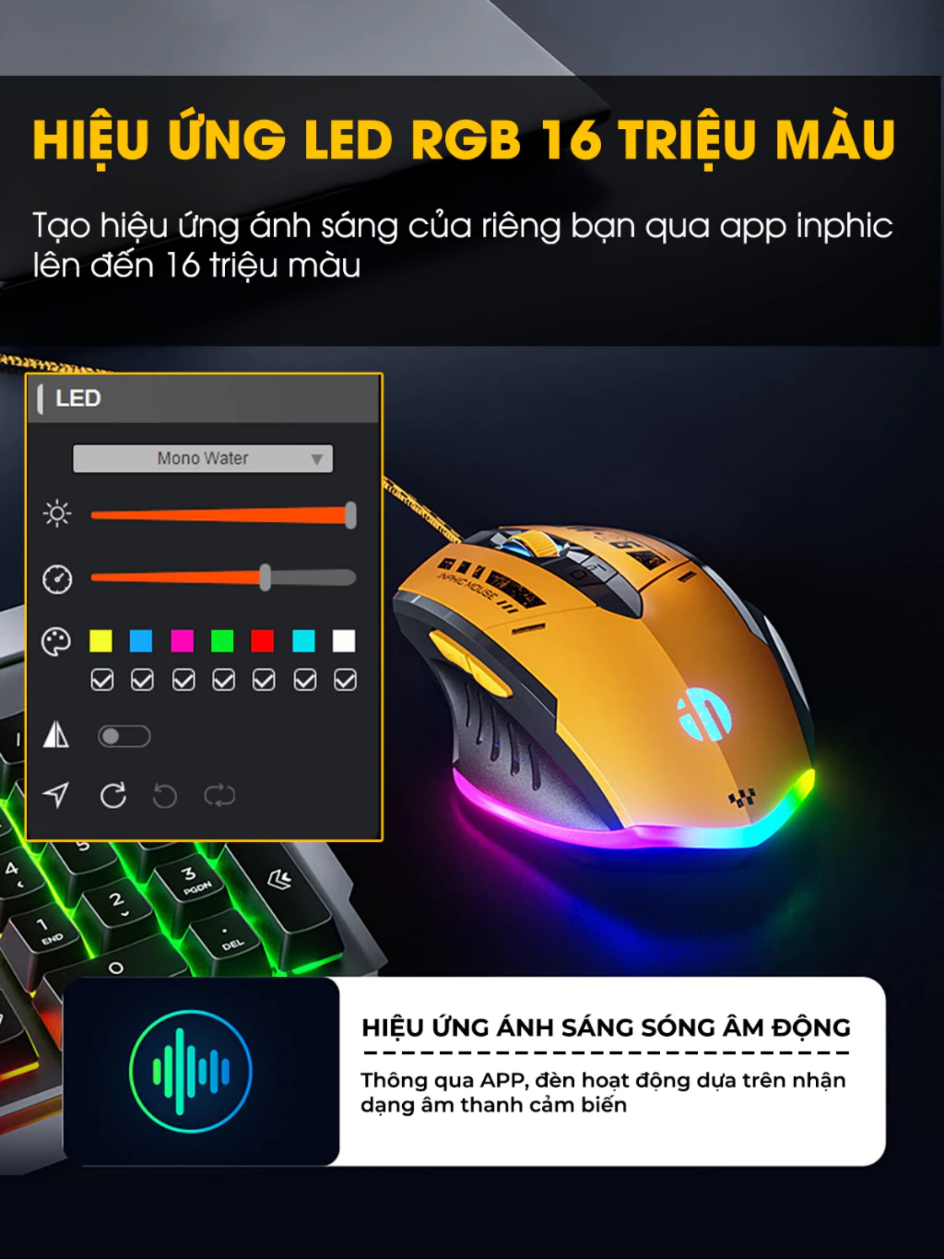 Chuột gaming máy tính có dây TEKKIN W6 12800 DPI có 6 nút hỗ trợ app led RGB 16 triệu màu - hàng chính hãng