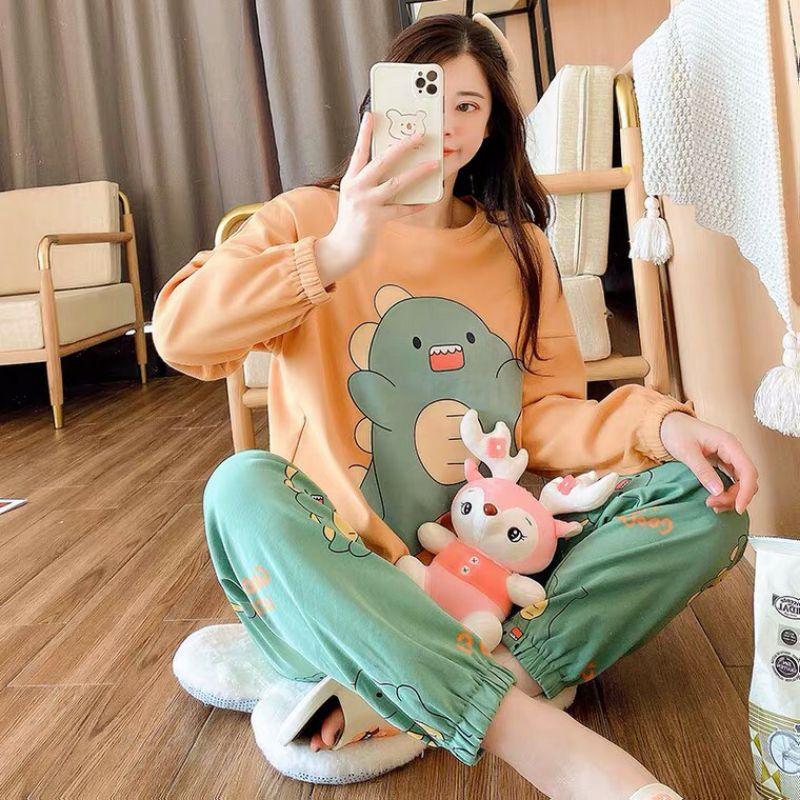 Đồ Bộ Thun Tay Dài Quảng Châu - Pijama Quần Dài - Đồ Mặc Ở Nhà Họa Tiết Hoạt Hình Dễ Thương bộ đồ ngủ, set bộ mặc nhà, đồ bộ mặc nhà, đồ ngủ nữ Quảng Châu