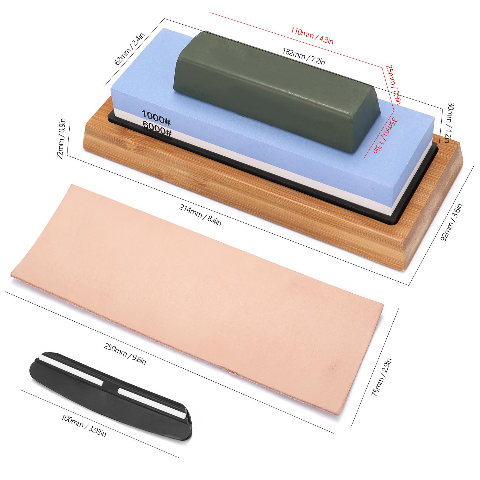 1000#/6000# Grit Premium Whetstone Cut Sharpening Stone Set Sharpener for All Blade Non Slip Base Cutter Sharpener