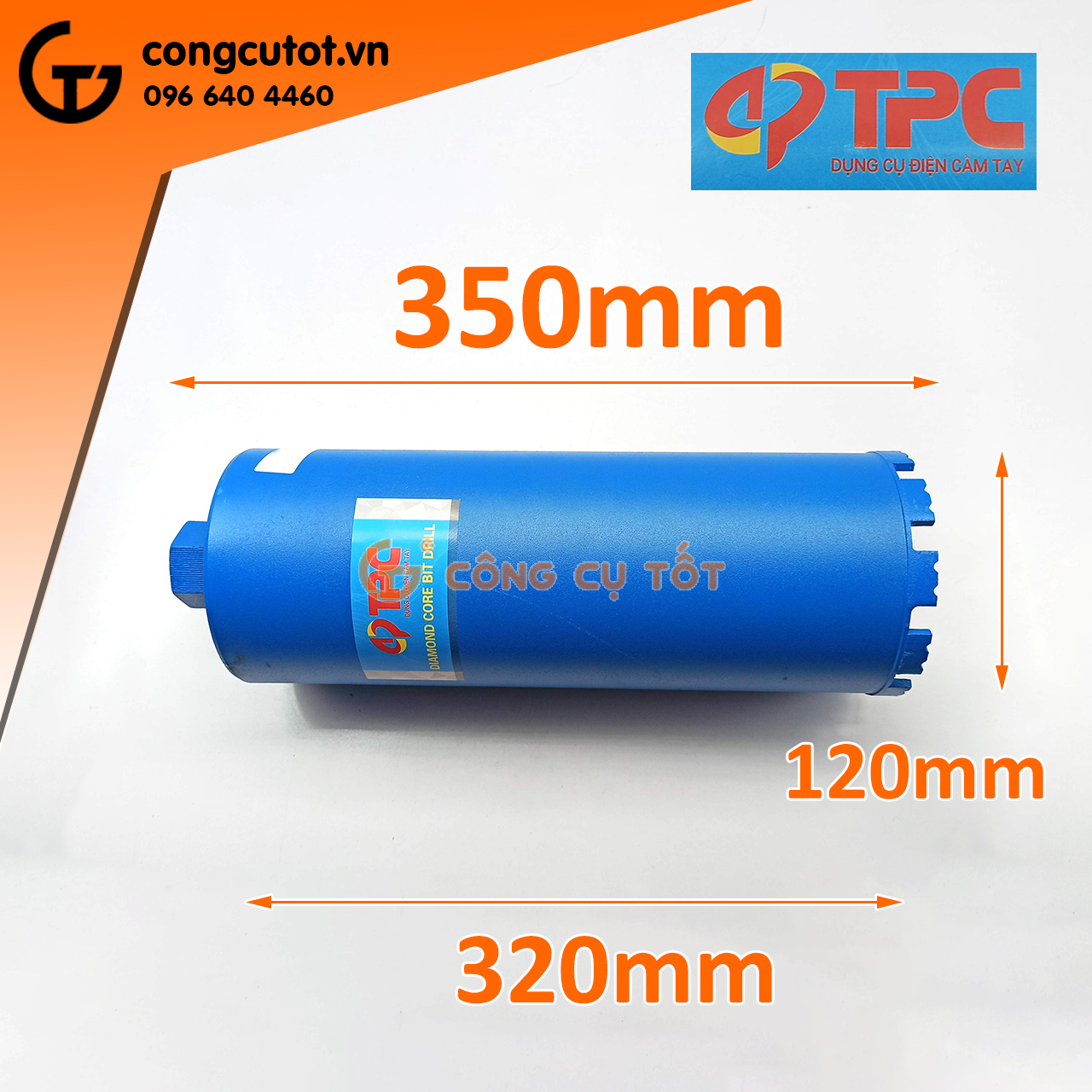 Mũi khoét tường ướt mạ điện Ø120 x 350mm