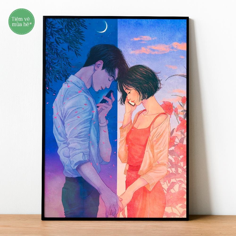 Tranh tô màu theo số Khoảng cách tình yêu đã căng khung 40x50cm