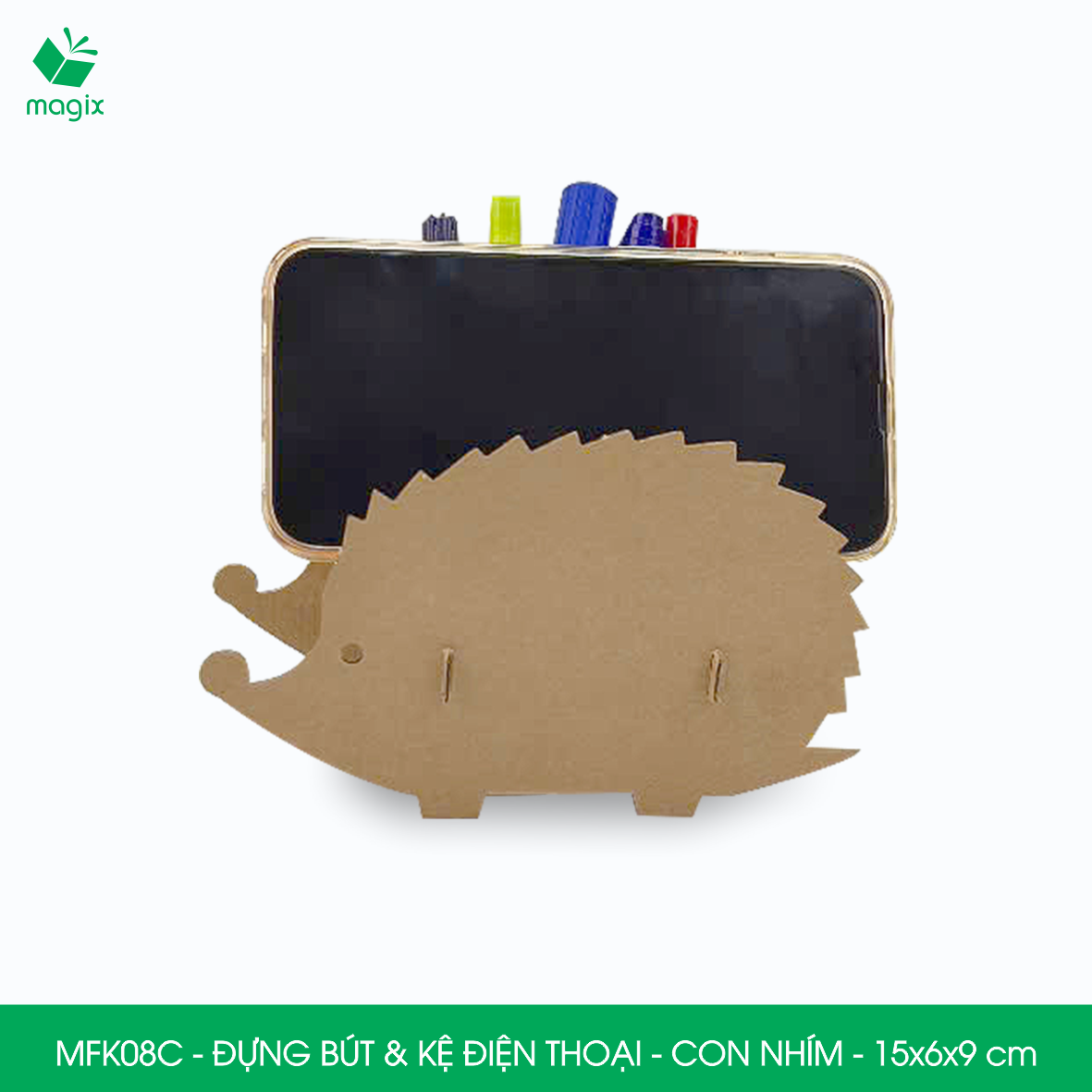 MFK08C - Đựng bút &amp; kệ điện thoại bằng giấy carton - Hộp bút kiểu dáng Con nhím - 15x6x9 cm