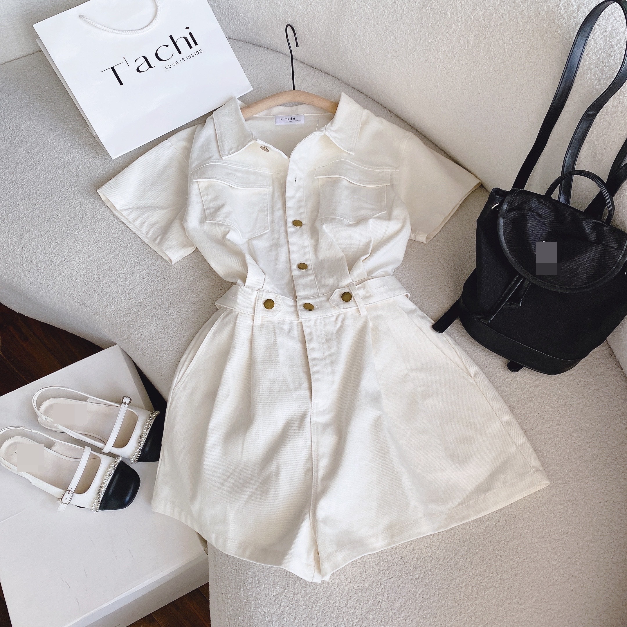 JUMPSUIT ĐỒ BAY NGẮN QUẦN SHORTS LƯNG CAO ỐNG RỘNG JEANS CỔ SƠ MI DENIM PLAYSUITS THỂ THAO ĐI TIỆC ĐI CHƠI DẠO PHỐ ĐI BIỂN