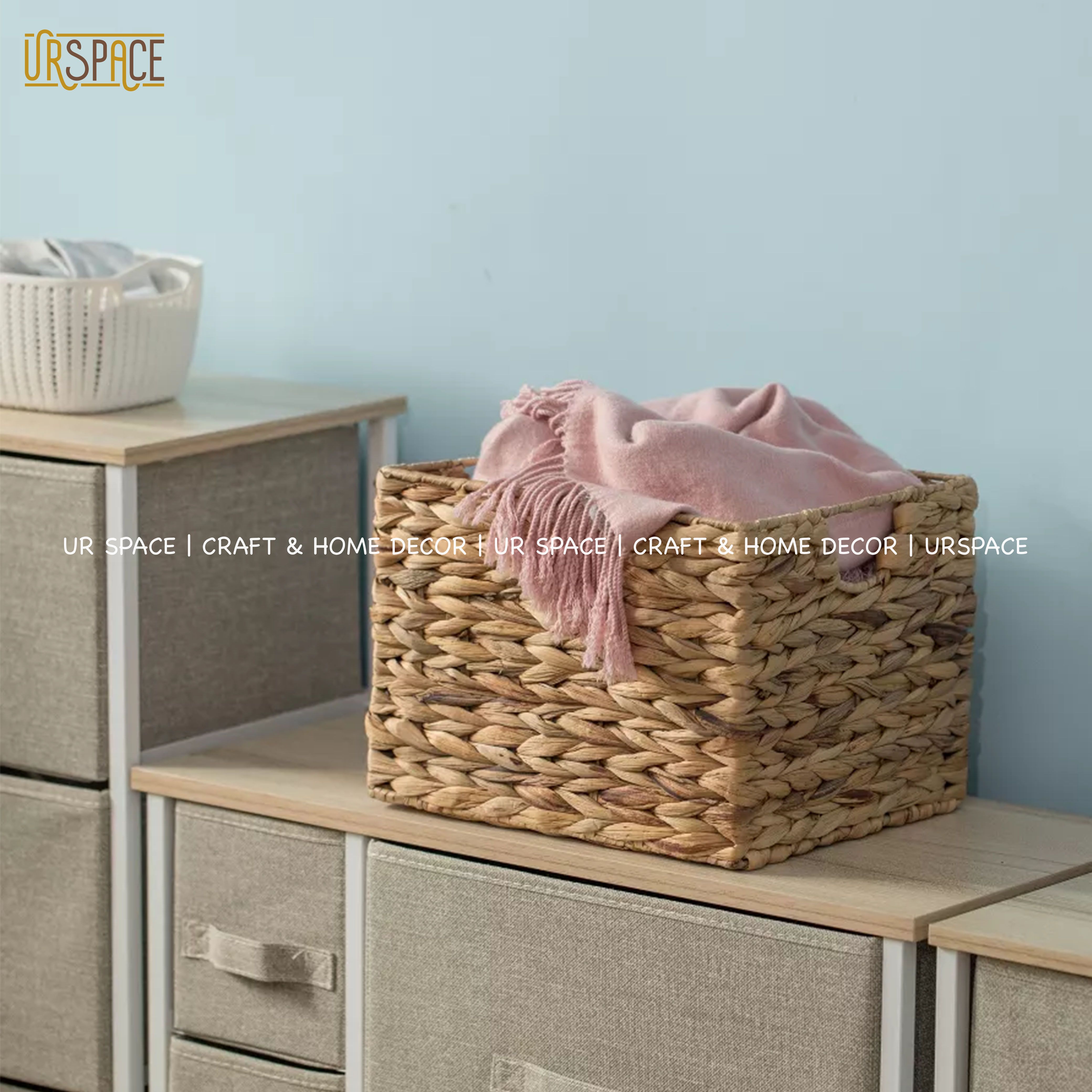 Giỏ cói chữ nhật URSPACE đựng sách báo, đồ chơi, gối khăn, trang trí decor phong cách mộc mạc / RECTANGLE HYACINTH BASKET