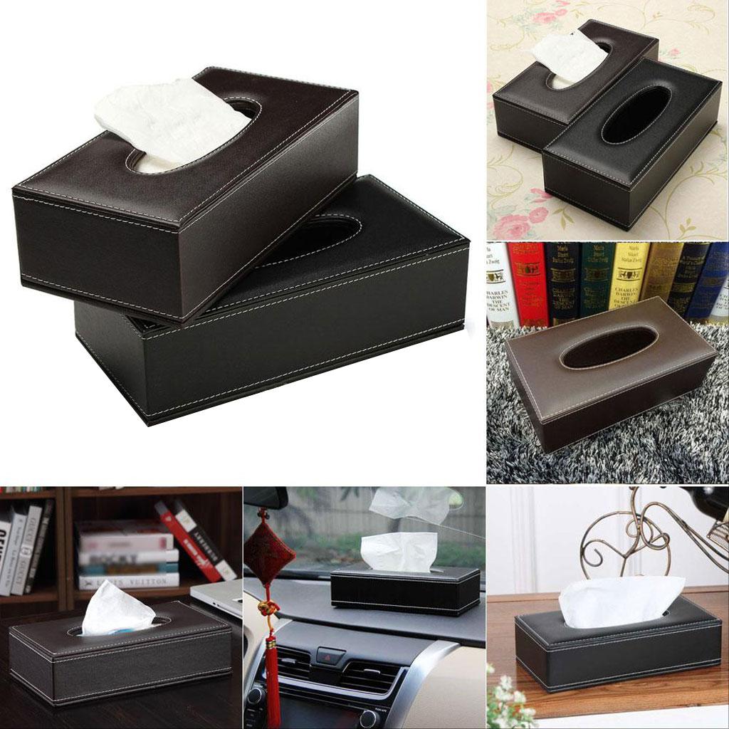PU Leather Tissue Box Cover Home Car Napkin Toilet Paper Holder Case Brown