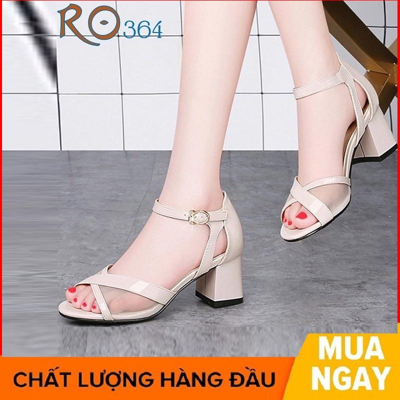 Giày sandal nữ cao gót 4 phân hàng hiệu rosata đẹp hai màu đen kem ro364