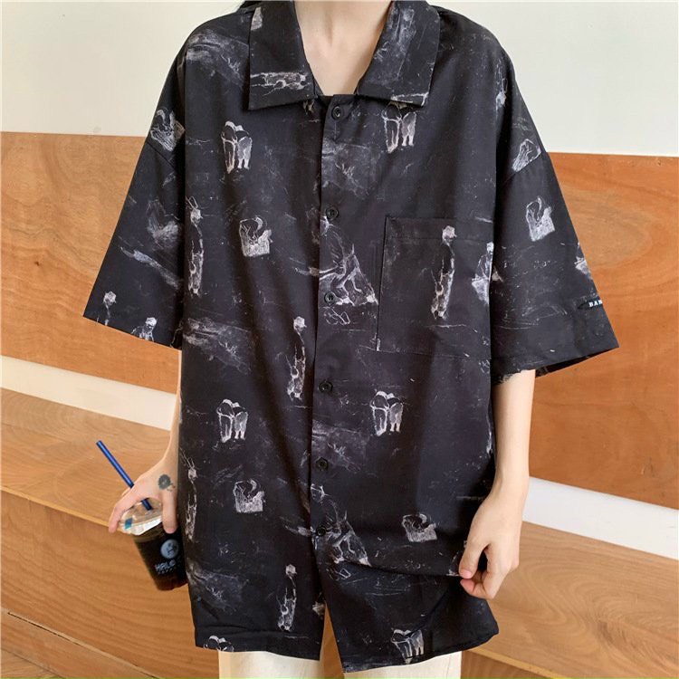 Áo sơ mi nữ ngắn tay form rộng họa tiết độc đáo mới lạ phong cách hotfrend chất voan lụa mềm mịn