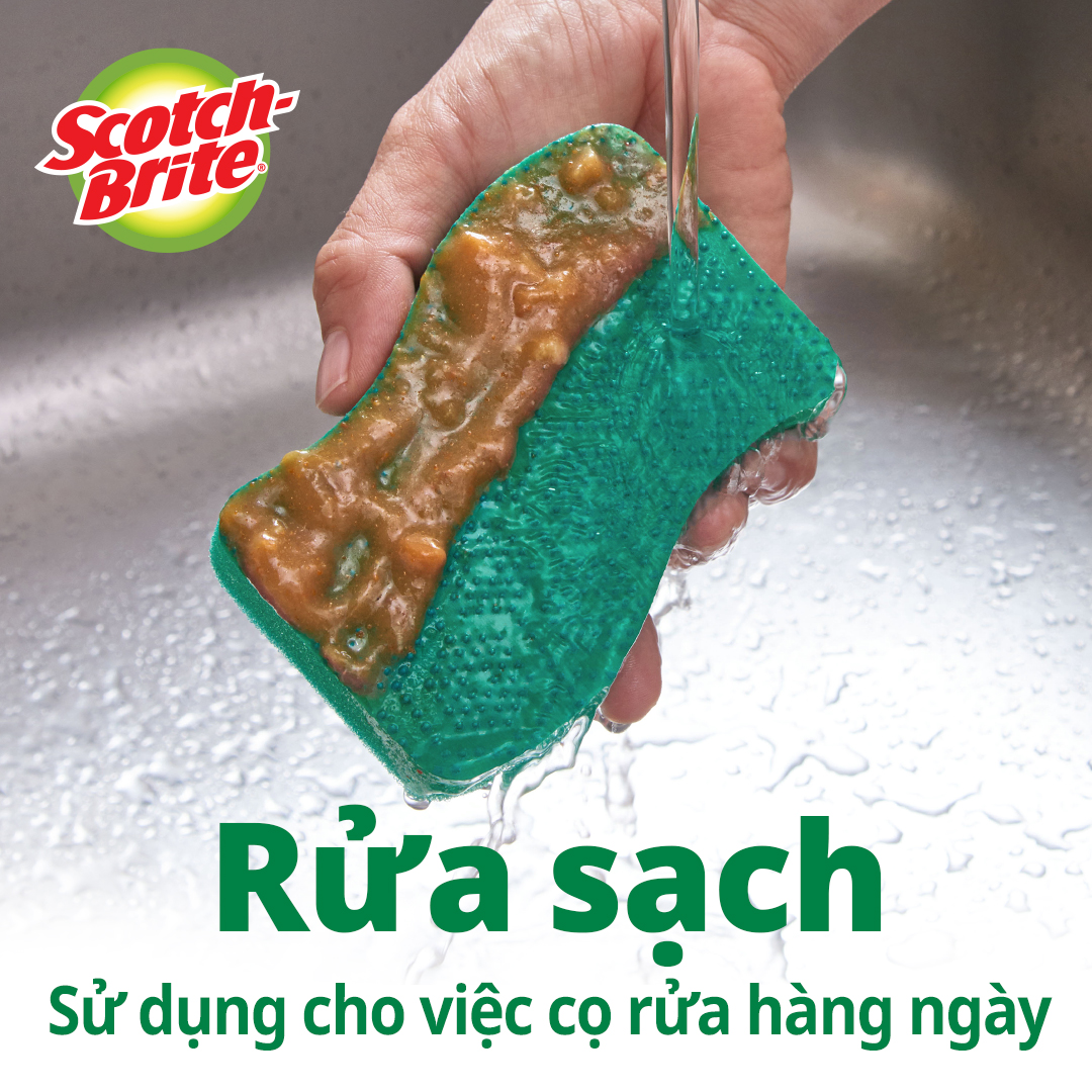Miếng rửa chén hạt nổi siêu sạch Scotch Brite 3M đa năng, công nghệ độc quyền mới, mút kháng khuẩn ngăn vi trùng, không gây mùi, không bám cặn bẩn, dễ dàng vệ sinh