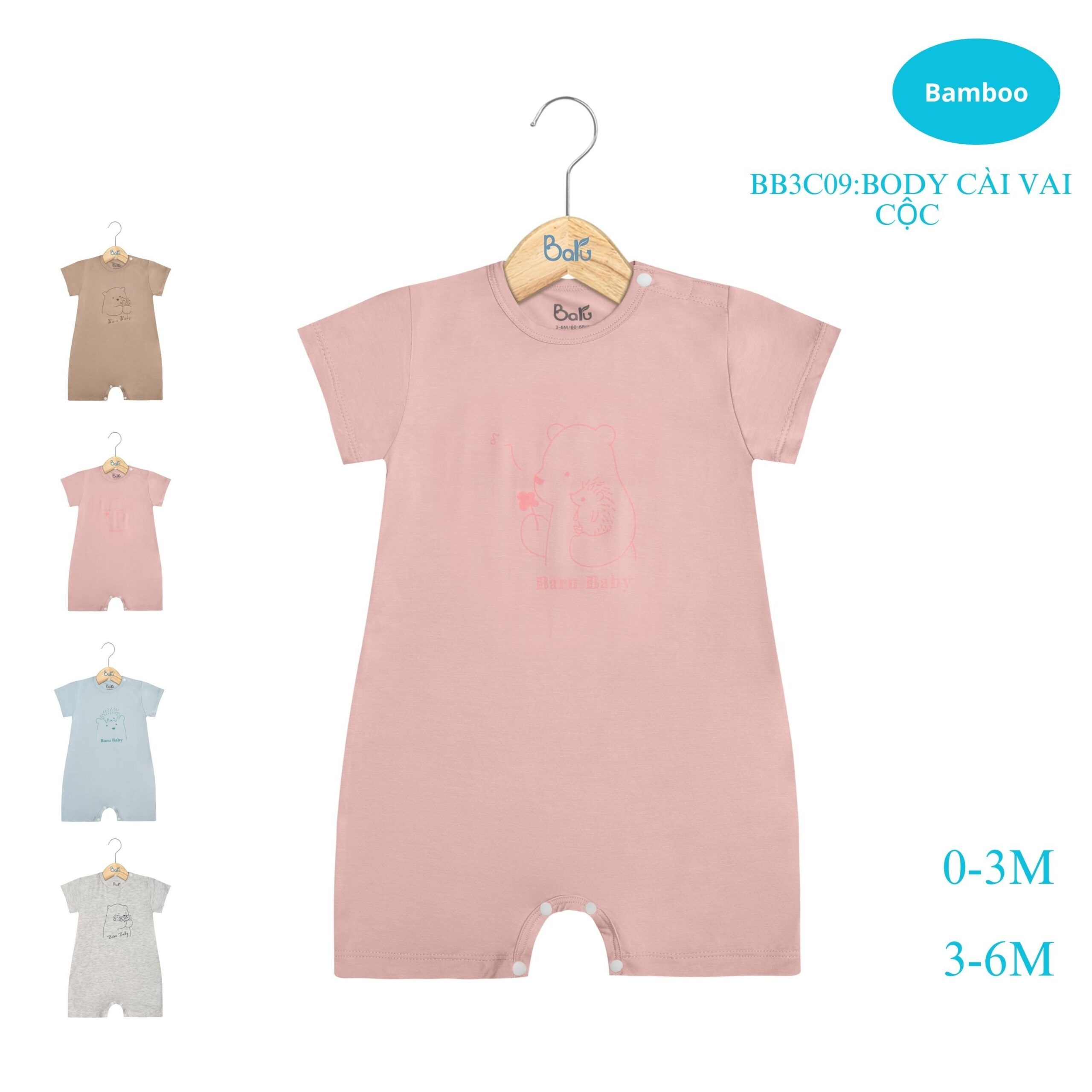 Body Cộc Tay cài vai   BARU Chất Petit Siêu Mềm Mịn Cho Bé Trai, Bé Gái Sơ Sinh quần áo trẻ em ( 0-6M )