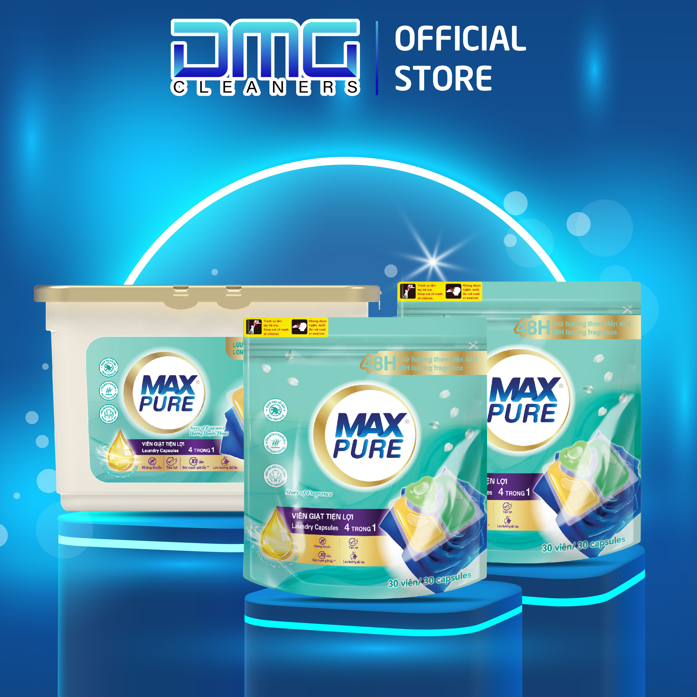 Combo Hộp + 2 Túi Viên Giặt Maxpure Hương Huyền Thoại