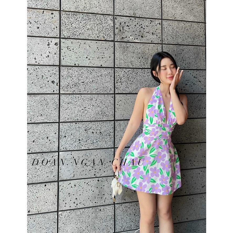 Váy hoa cổ yếm 3 màu sắc xinh xắn dạo phố, đi biển
