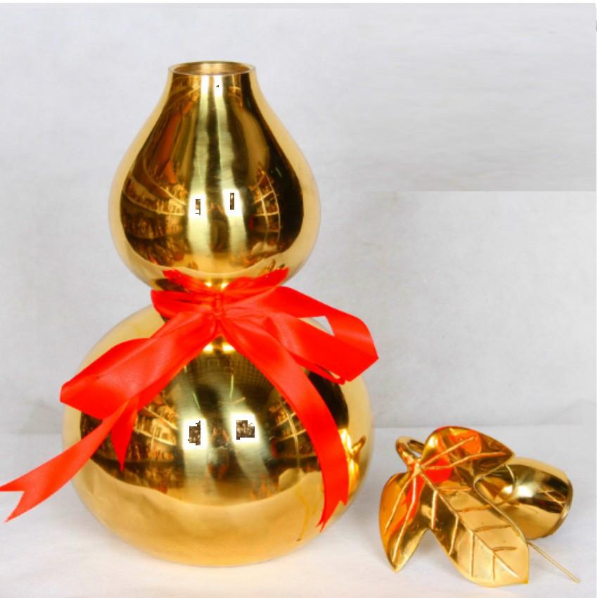 Hồ lô bằng đồng thau trơn cao 14 cm phong thủy 206568