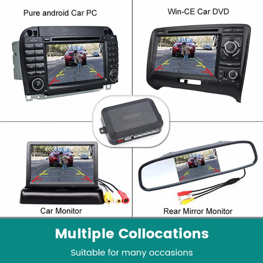 Cảm biến lùi 4 mắt Greenyi AHD-PS001 tích hợp đo khoảng cách dùng cho màn hình DVD và Android chuẩn AHD