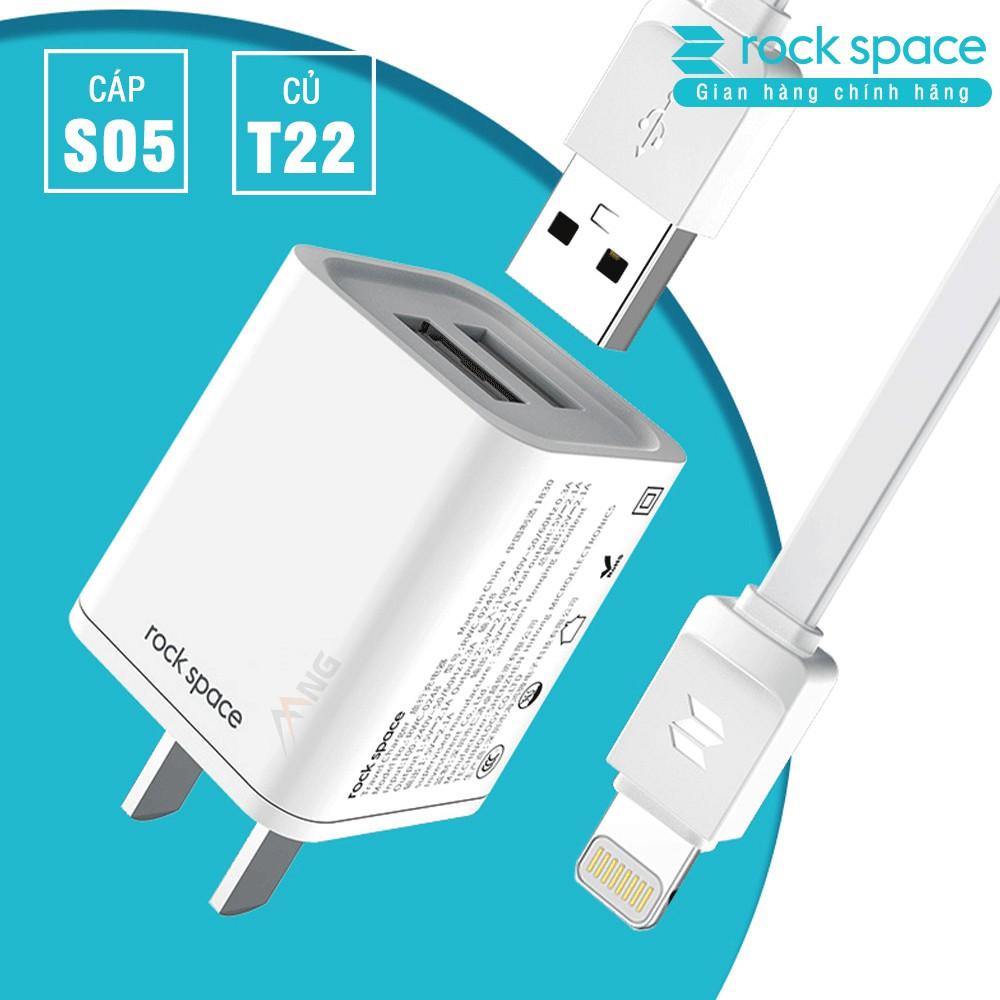 Bộ củ cáp sạc nhanh Rockspace T22 PRo dành cho Iphone , 2 cổng sạc nhanh không nóng máy - Hàng chính hãng