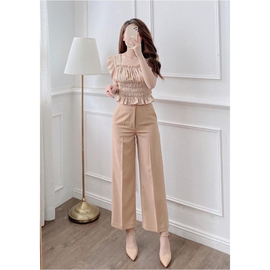 Quần ống rộng nữ mẫu mới siêu tôn dáng , quần ống suông vải tuyết mưa đứng dáng cạp cao công sở
