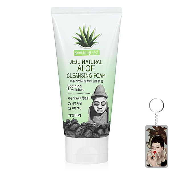 Sữa rửa mặt lô hội Jeju Aloe Cleansing Foam Hàn Quốc 120g + Móc khóa