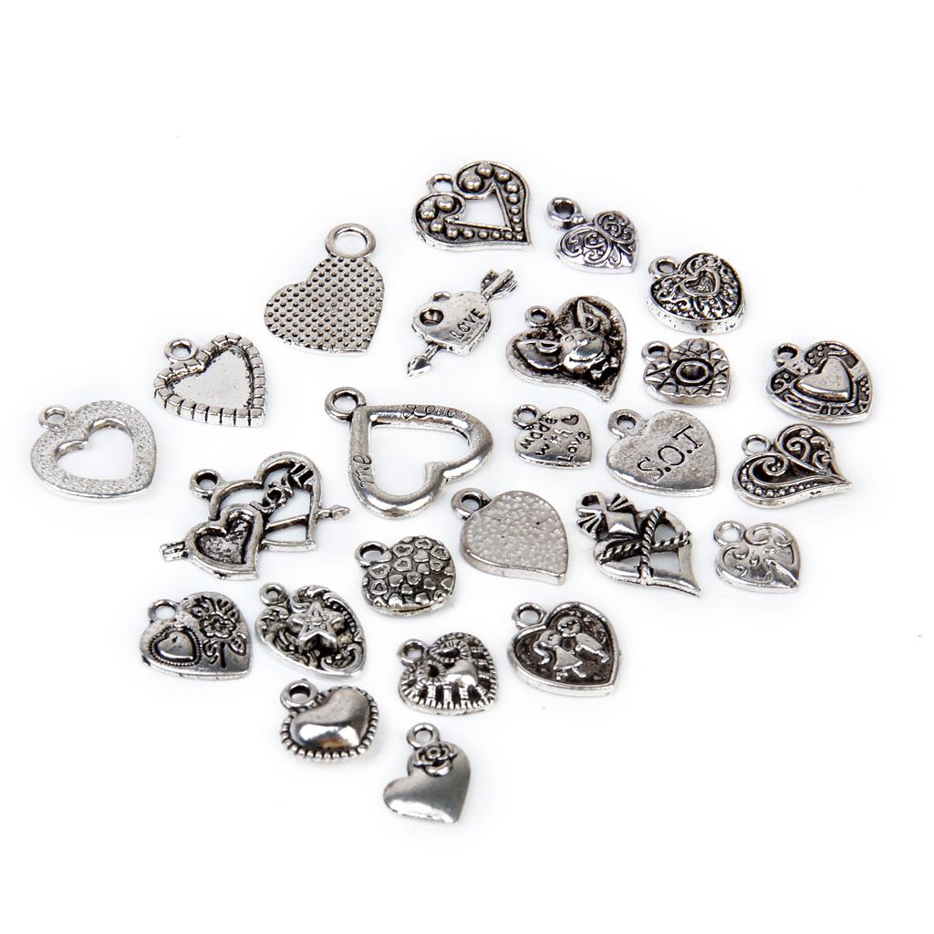 25 Antique Silver Love Charms Pendants for Necklace Fashion Jewelry Findings