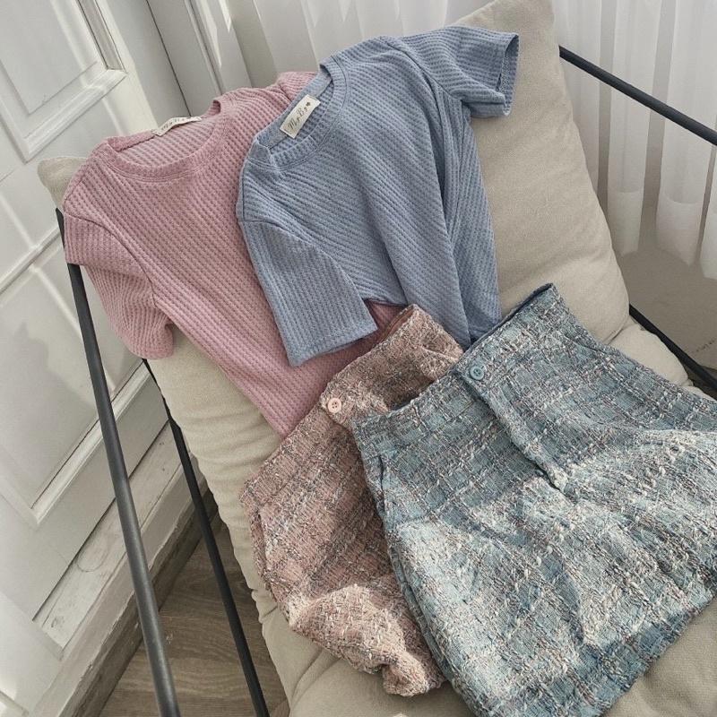 Sét Áo Len Cổ Tròn Mix Chân Váy Dạ Sét 2 Món Siêu Xinhh