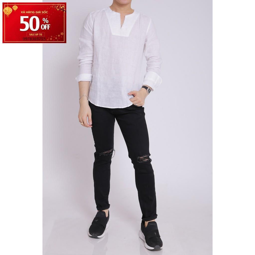 Áo sơ mi nam linen cao cấp dài tay cổ tua tròn boypro SBM006 (màu xanh nhạt)