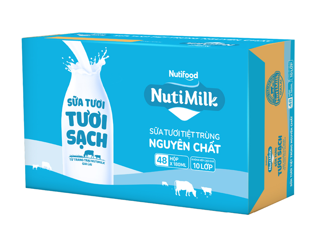 Thùng 48 hộp Sữa Tươi Tiệt Trùng Nutimilk Không Đường 180ml