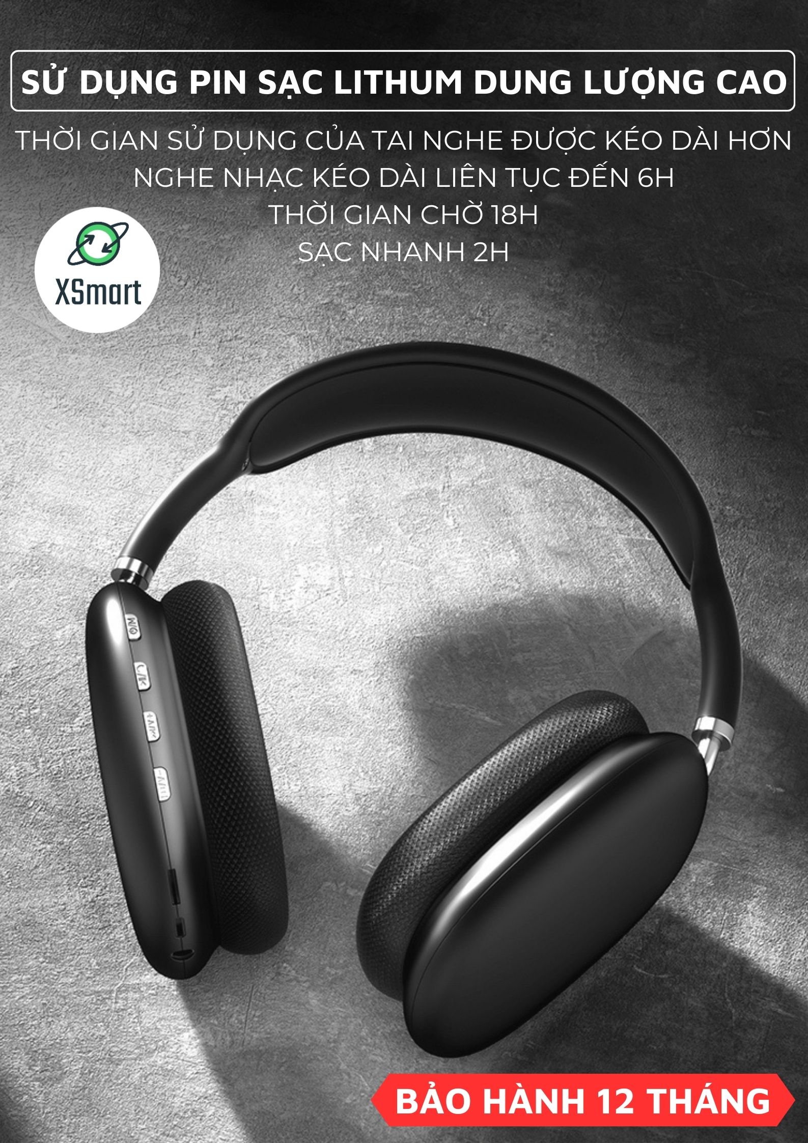 Tai Nghe Bluetooth Chụp Tai Không Dây P9BT AirMax Âm Thanh Super Bass Chống Ồn - Hàng Chính Hãng