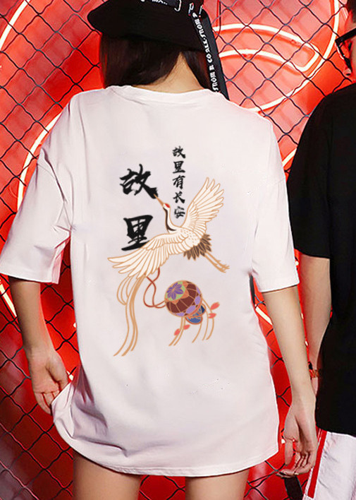 Áo phông cổ trang in hình chim hạc Unisex cá tính