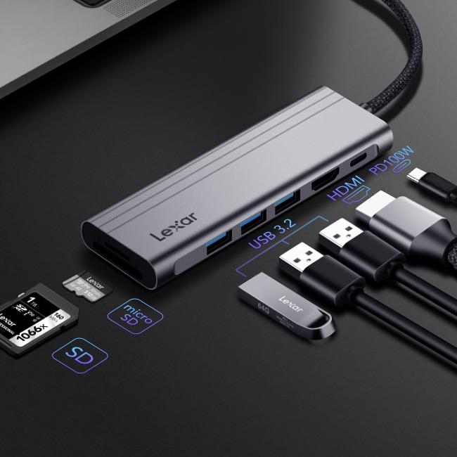 Hub USB Type-C 7-in-1 Lexar H31 LPAH31N-RNHNG | Power Delivery upto 100W | HDMI 2.0 xuất hình 4K 60z | Bảo Hành 12 Tháng - Hàng Chính Hãng