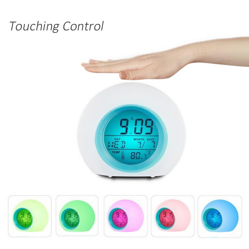 Multi-functional LED Table Alarm Clock 7 Colors Changing Digital Wake up Clock Touching Control Child Bedside Night