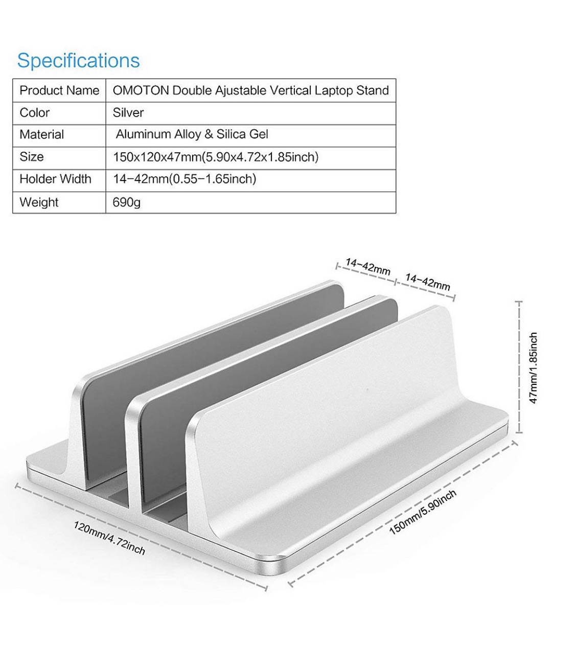 Giá đỡ nhôm nguyên khối hai khe kẹp dựng đứng dành cho Laptop Macbook Ipad Surface