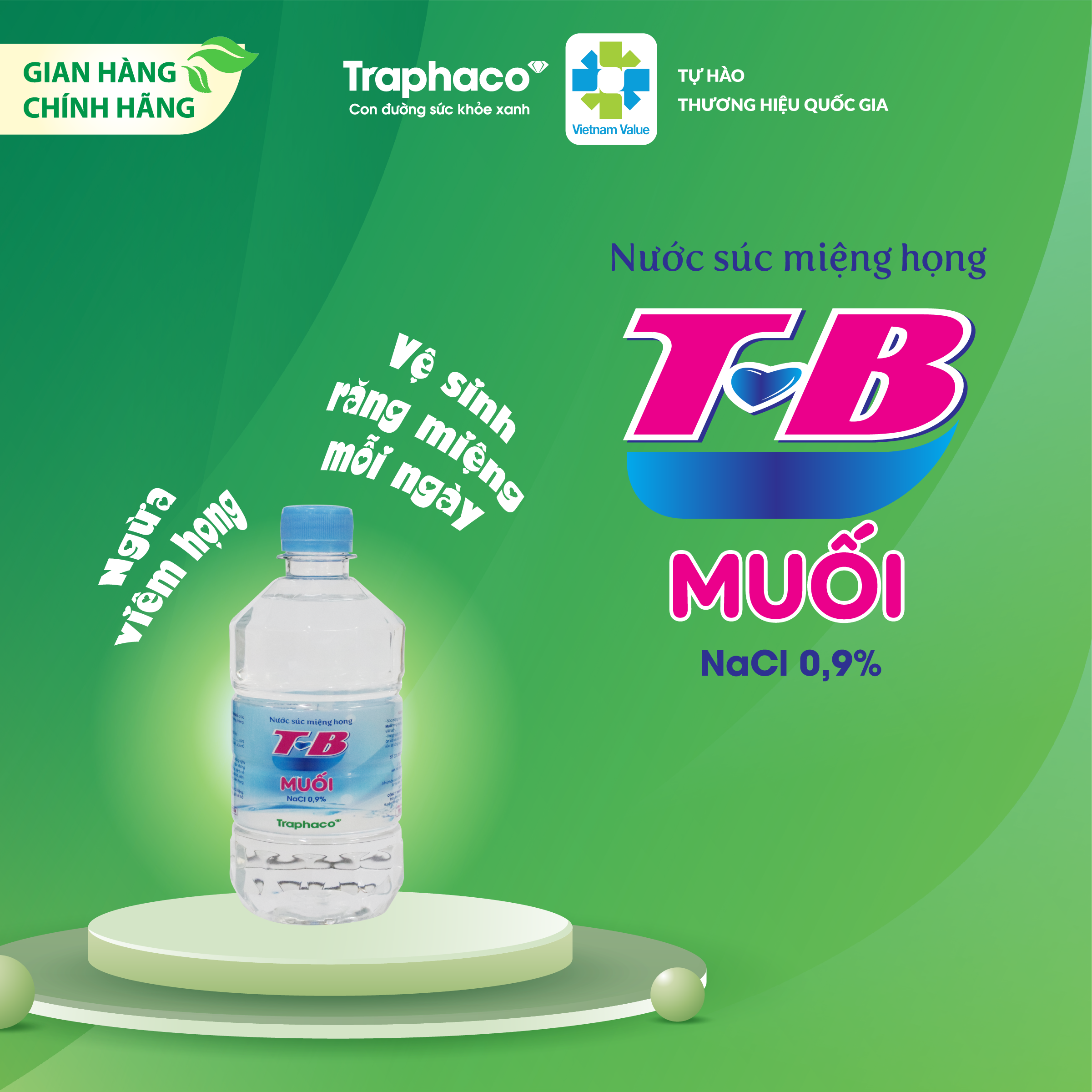 Nước Súc Miệng T-B Muối Natri Clorid 0.9% Traphaco Vệ Sinh Răng Miệng Mỗi Ngày Giữ Hơi Thở Thơm Mát Chai 500ml- COMBO 5