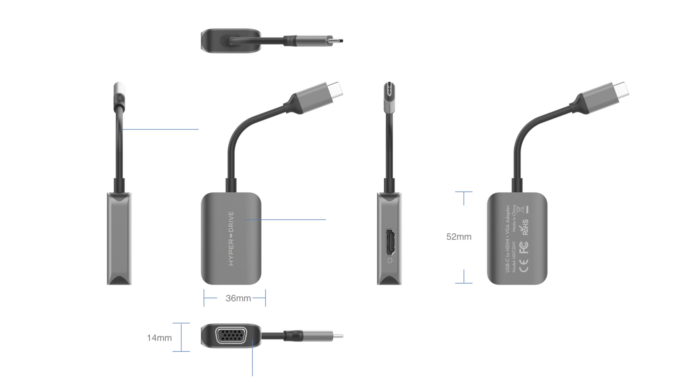 Hình ảnh CỔNG CHUYỂN Hyper HyperDrive HDMI/VGA 4K 2 IN 1 HD-C2HV - Hàng chính hãng