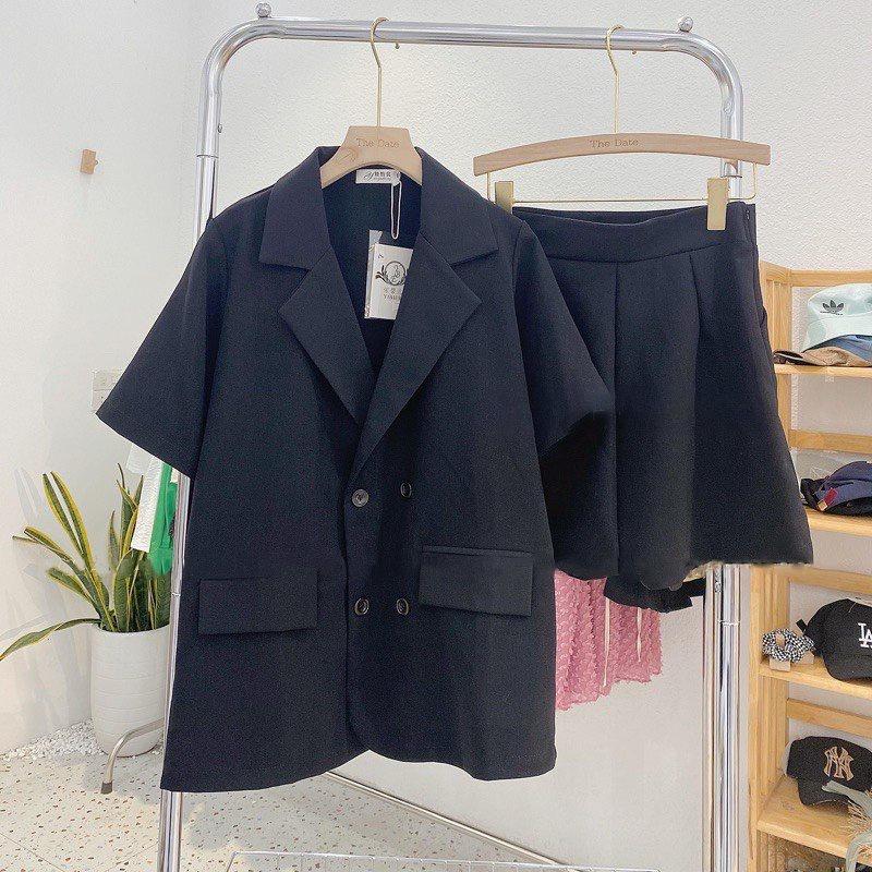 Set Áo Vest Blazer Cộc Tay Basic Kèm Quần Short Đùi Màu Trơn Thanh Lich Chuẩn Form Chất Đẹp Zmstore