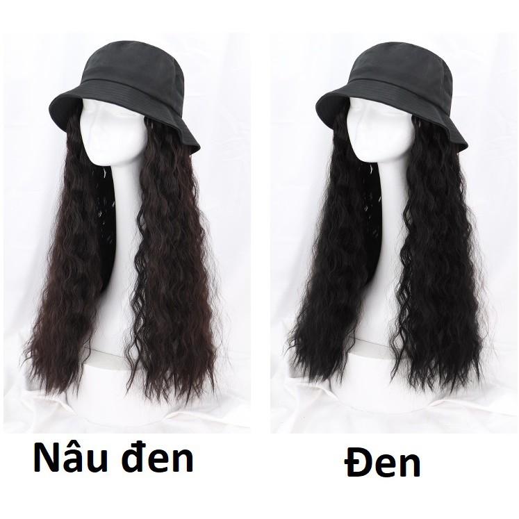 Tóc giả gắn mũ tai bèo đen xù mì