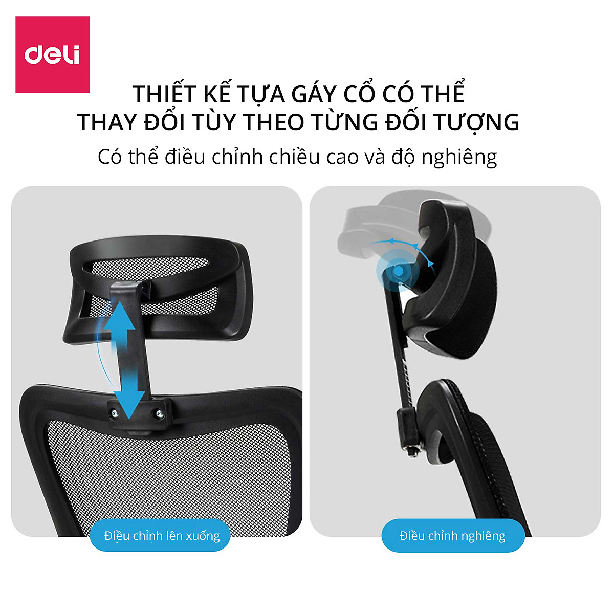 Ghế Xoay Văn Phòng Ngồi Làm Việc Công Thái Học Có Tựa Đầu Deli - Tay Gập Thông Minh, Có Ngả Lưng, Lưới Thoáng Khí, Chân Xoay Tiện Ích, Đệm Ghế Êm Aí - Phù Hợp Học Sinh, Văn Phòng, Game Thủ, Gaming - Hàng Chính Hãng