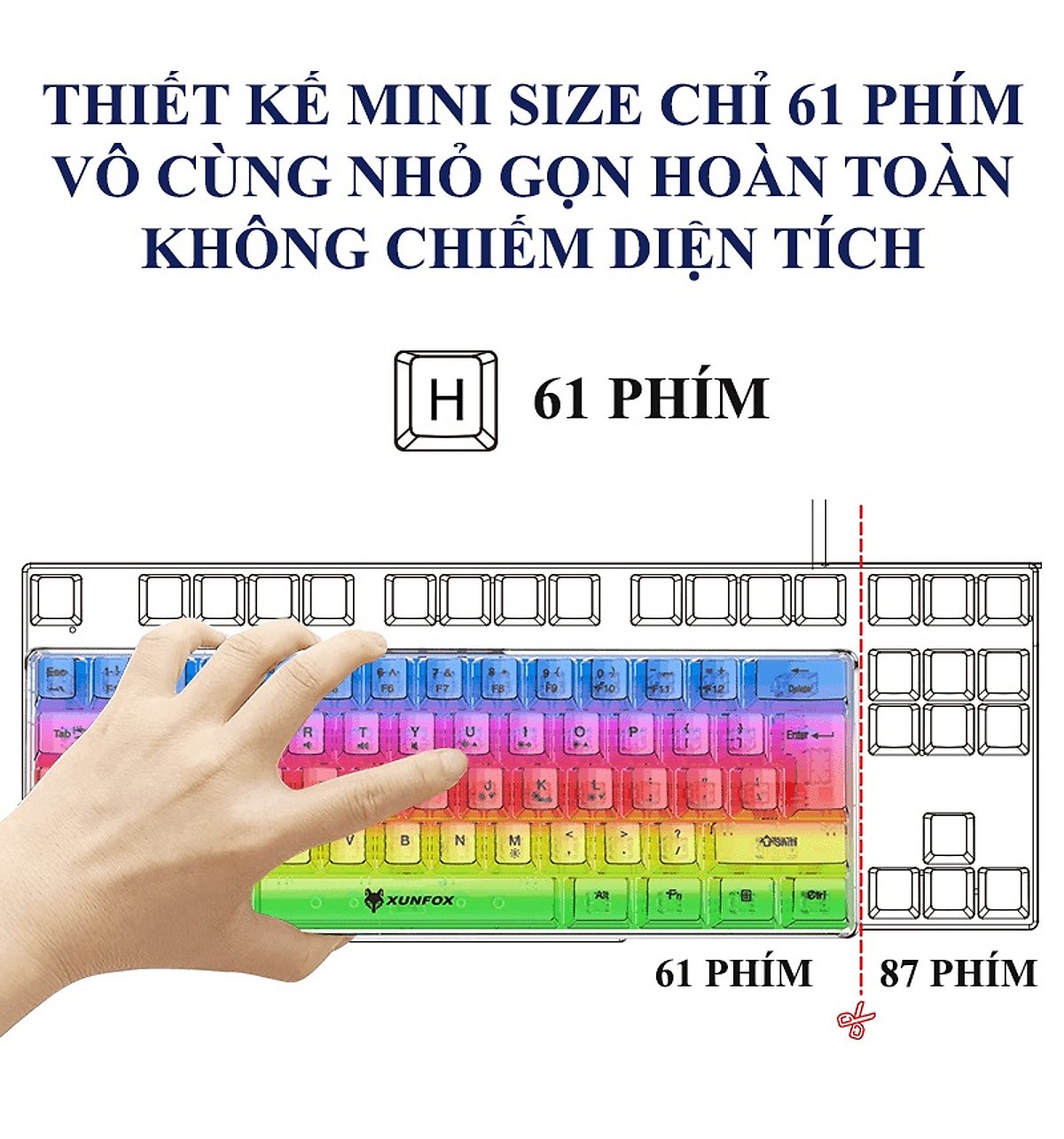 Bàn phím mini có dây XUNFOX K20 đèn led RGB cực đẹp với thiết kế trong suốt độc đáo