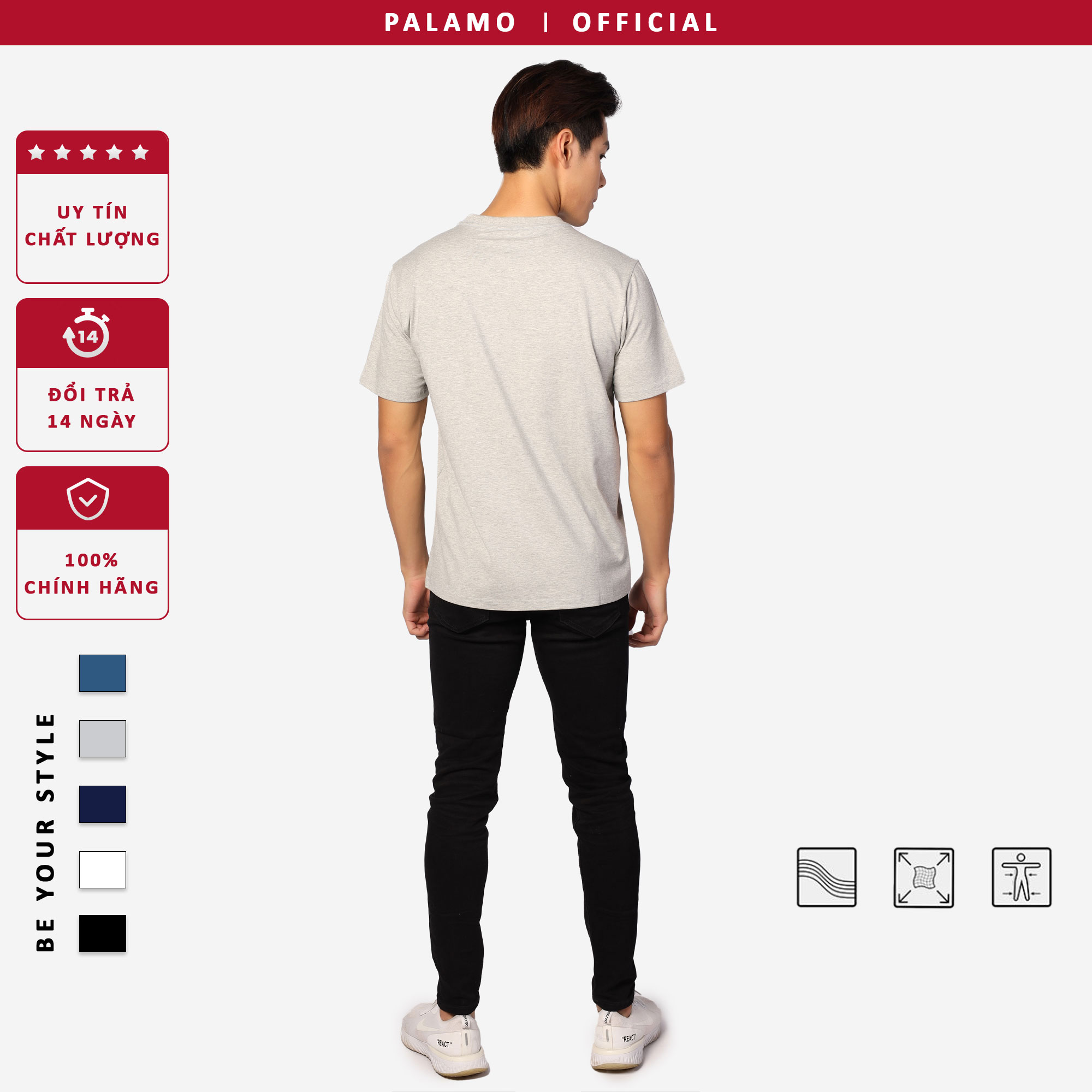 Áo thun nam cotton compact Palamo classic regular fit / màu xám