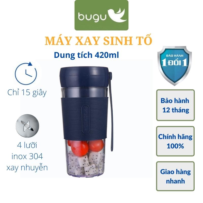 Máy Xay Sinh Tố Mini Cầm Tay 420ml 4 Lưỡi Dao Thép Không Gỉ Có Pin Sạc USB Bugu QH-09 - Hàng Chính Hãng