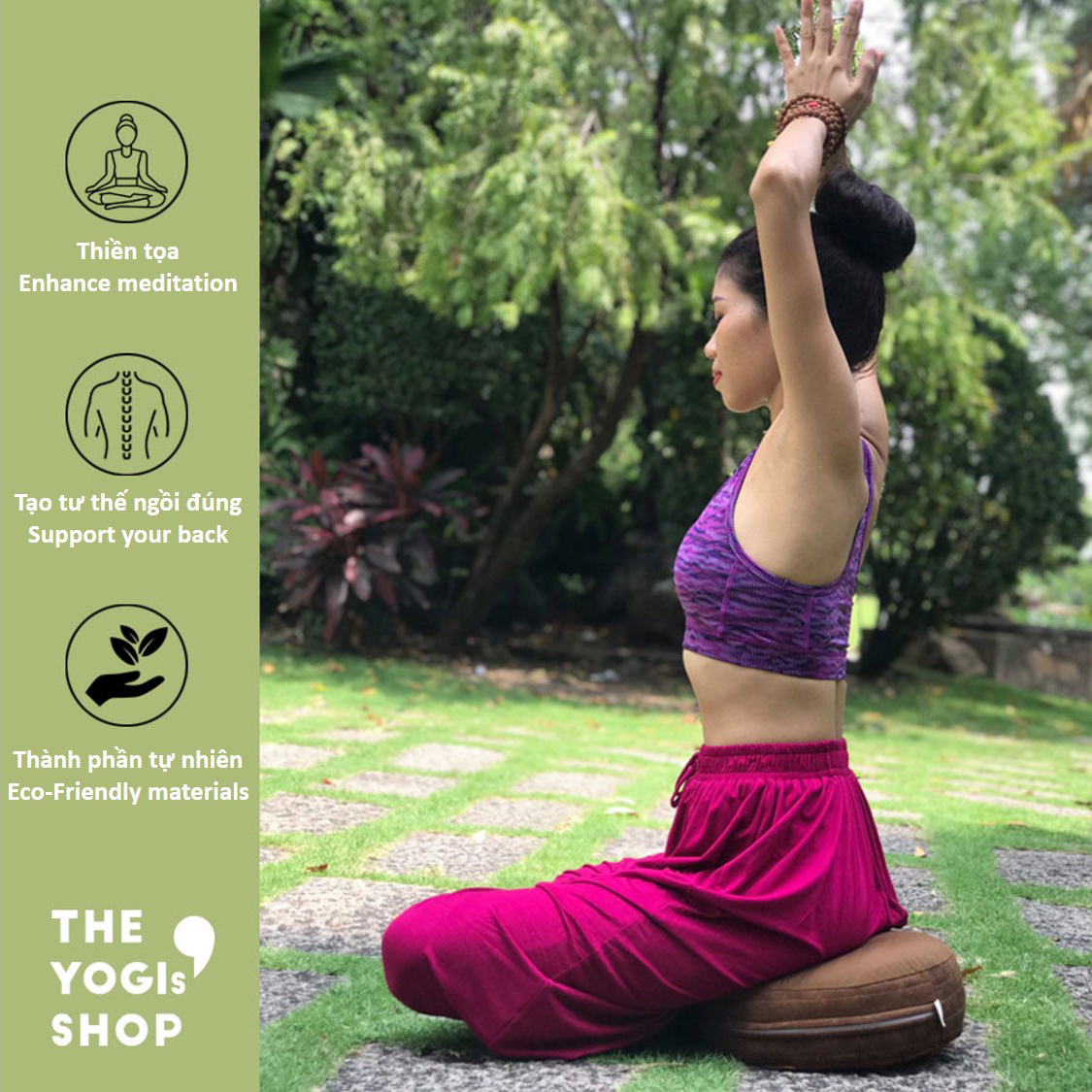 Bồ Đoàn 30cm [Đệm thiền] Vỏ Đậu Xanh - The Yogis' Shop - Đường kính 30cm, cao 9cm. Hỗ trợ Nâng Đỡ Phần Cơ, Xương Chậu và Xương Đùi, Giảm Căng Cơ và Giúp Lưu Thông Máu