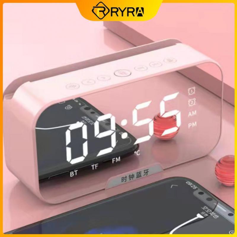 Loa Bluetooth không dây RYRA với FM Radio Mini Portable Gương báo thức âm thanh Cài đặt đồng hồ báo thức kép cho tất cả các màu điện thoại: màu hồng