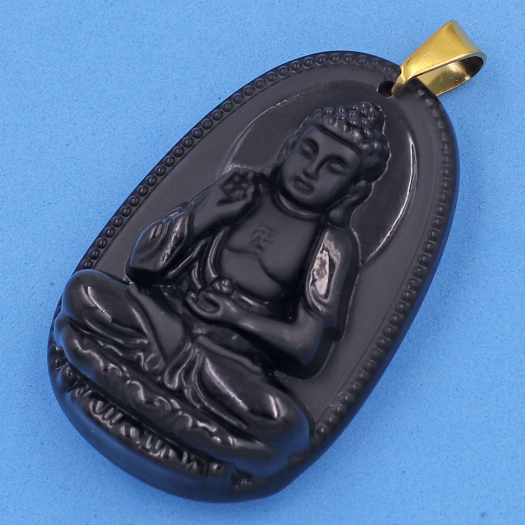 Mặt dây chuyền Phật A Di Đà thạch anh đen 5cm - phật bản mệnh tuổi Tuất, Hợi - mặt phật size lớn