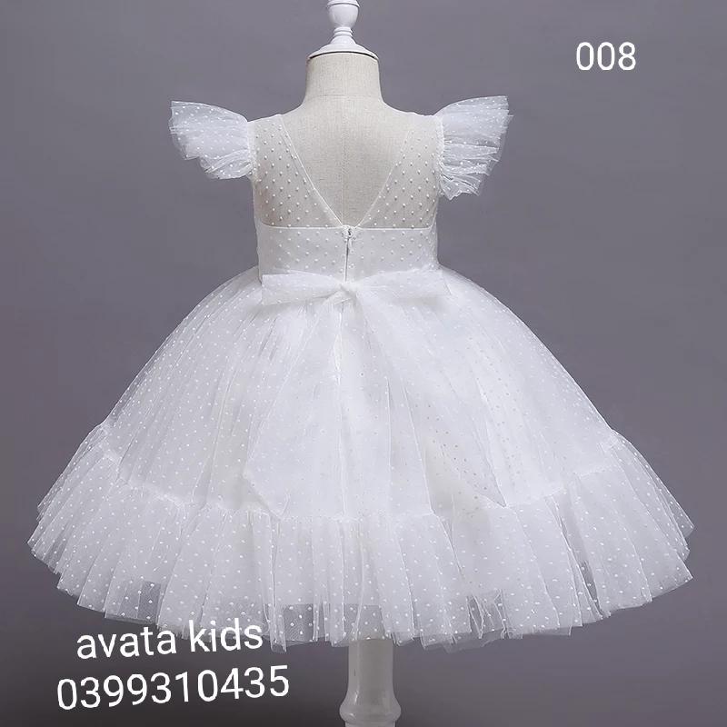 Đầm công chúa bé gái , váy trẻ em 8-40kg , đầm công chúa dự tiệc , trắng chấm bi 008
