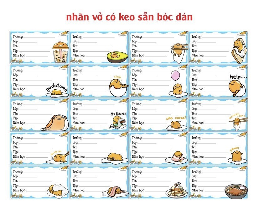 Nhãn vở trứng lười cute Mochi 60 nhãn khác nhau/ nhãn dán trứng lười meme dễ thương