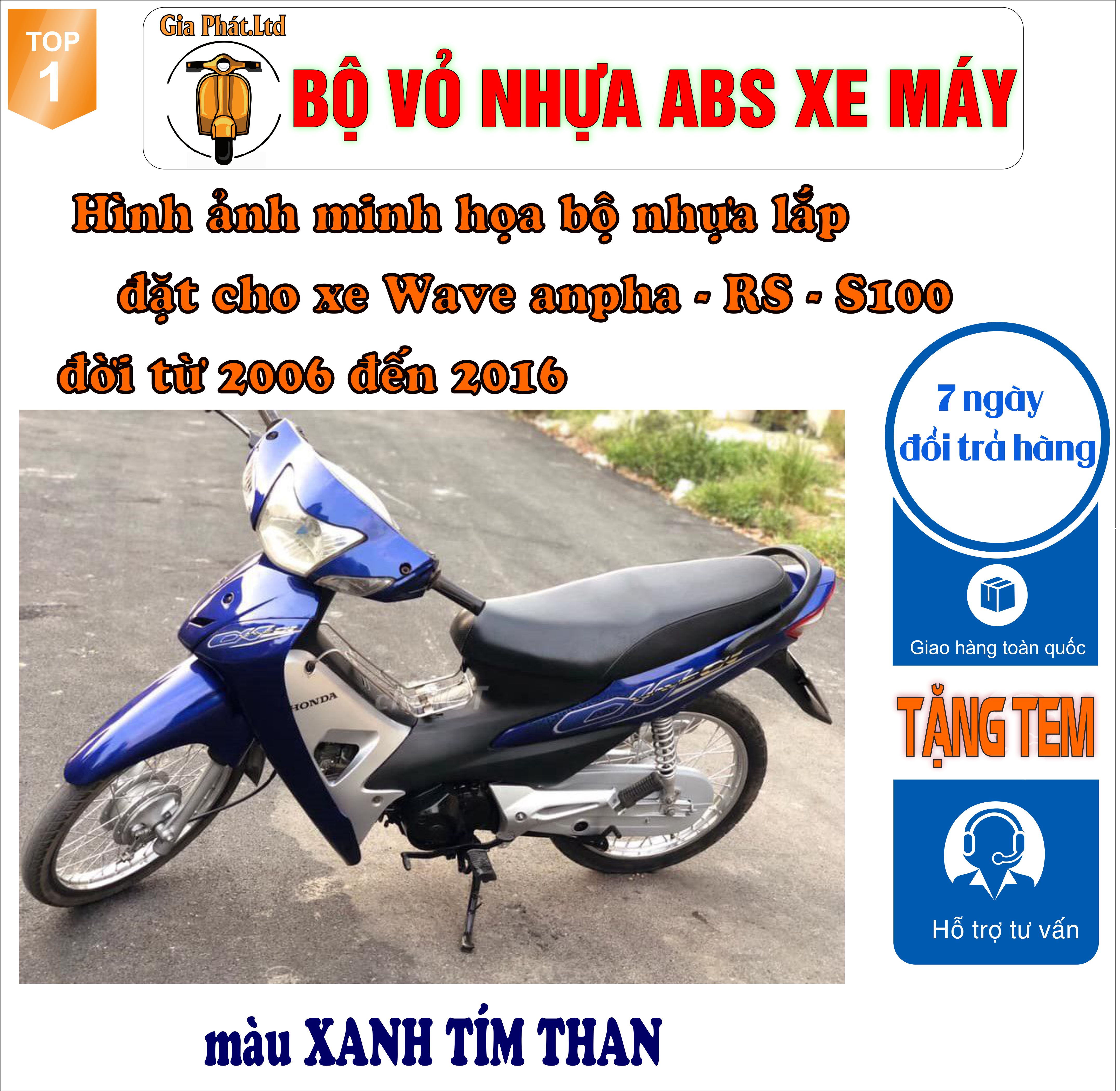 [Tặng tem] Dàn áo màu Xanh Tím Than gắn xe Wave RS - wave alpha - wave s100, nhựa ABS nguyên sinh _TKB-988(8286)