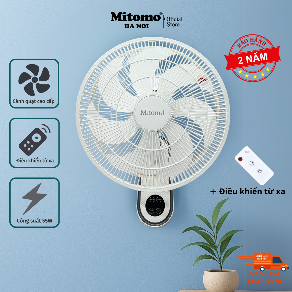 Quạt treo tường FTT-60AEC-D39W có remote, công suất 60W, hẹn giờ thông minh lên đến 12 tiếng - hàng chính hãng Bảo hành 2 năm