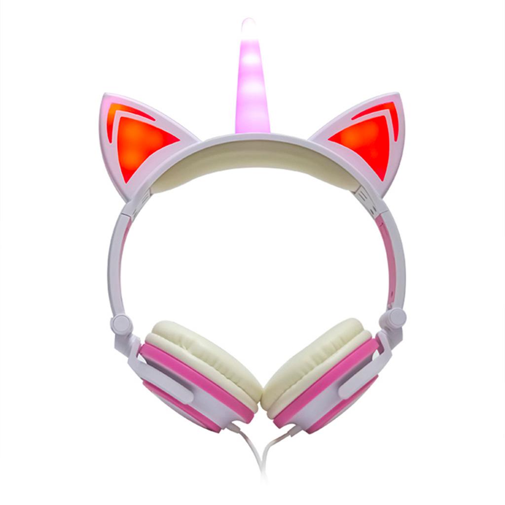 Cat Ear Unicorn Kids Headphones LED Flashing Girls Headband