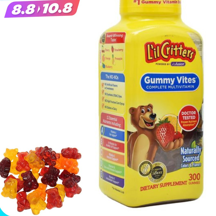 Kẹo dẻo đa Vitamin thiết yếu, Lutien và gấp đôi Canxi cho bé - L’il Critters Gummy Vites 300 viên