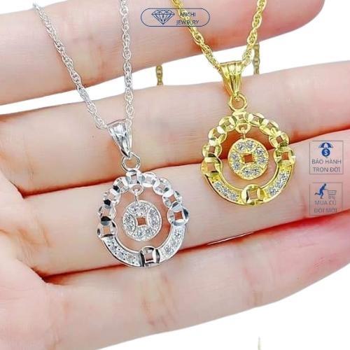 Vòng cổ nữ mặt kim tiền bạc thật mạ vàng tài lộc, Anchi jewelry